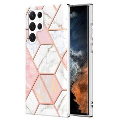 Защитный чехол Deexe Marble Pattern для Samsung Galaxy S23 Ultra - White / Pink