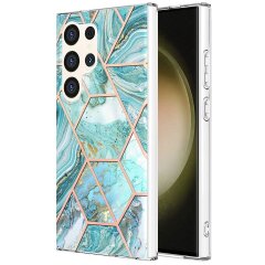 Защитный чехол Deexe Marble Pattern для Samsung Galaxy S24 Ultra - Blue