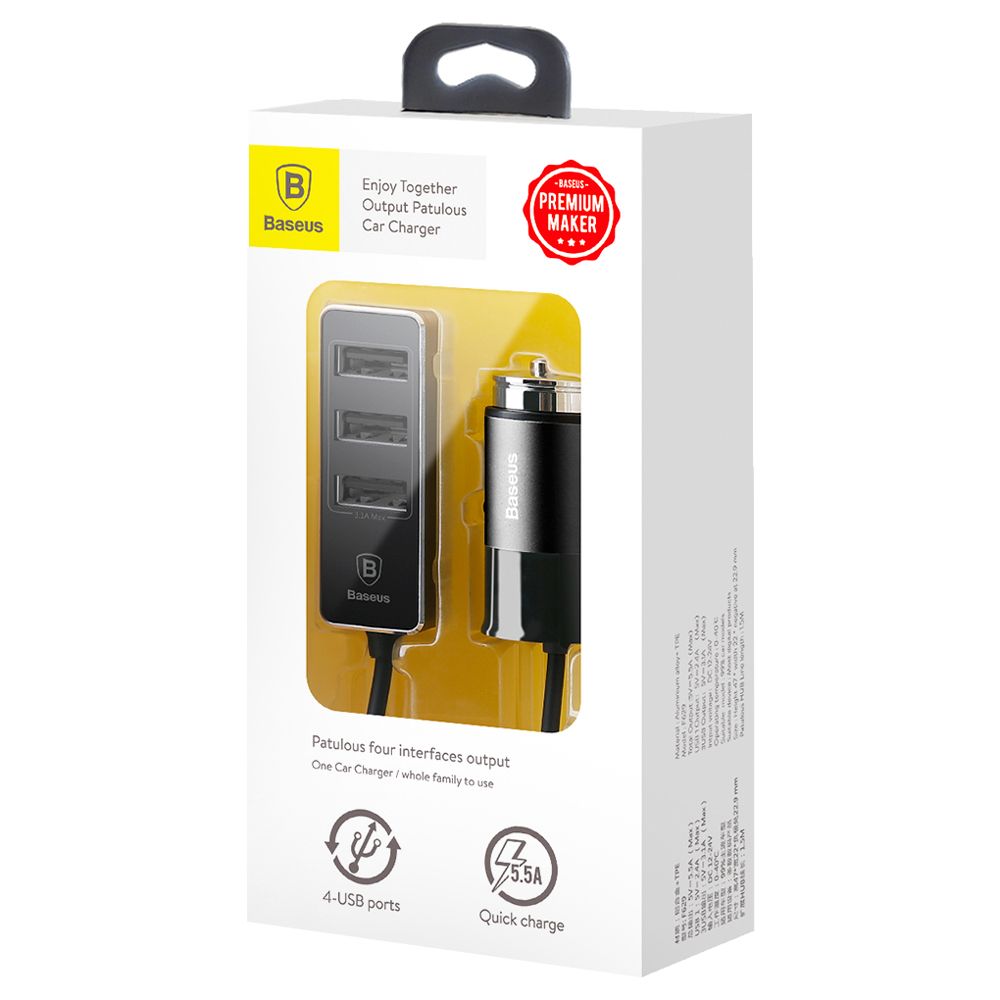 ᐉ Автомобильное зарядное устройство BASEUS Enjoy Together Four Interfaces  Output Patulous Car Charger 5.5A (CCTON-01) - Black: купить, цена. Смотреть  отзывы, обзор - Galaxy Store