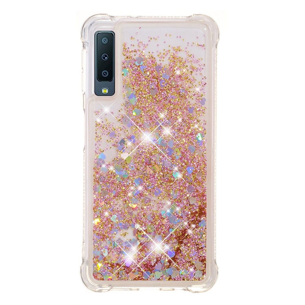 Силиконовый (TPU) чехол Deexe Liquid Glitter для Samsung Galaxy A7 2018  (A750) - Gold