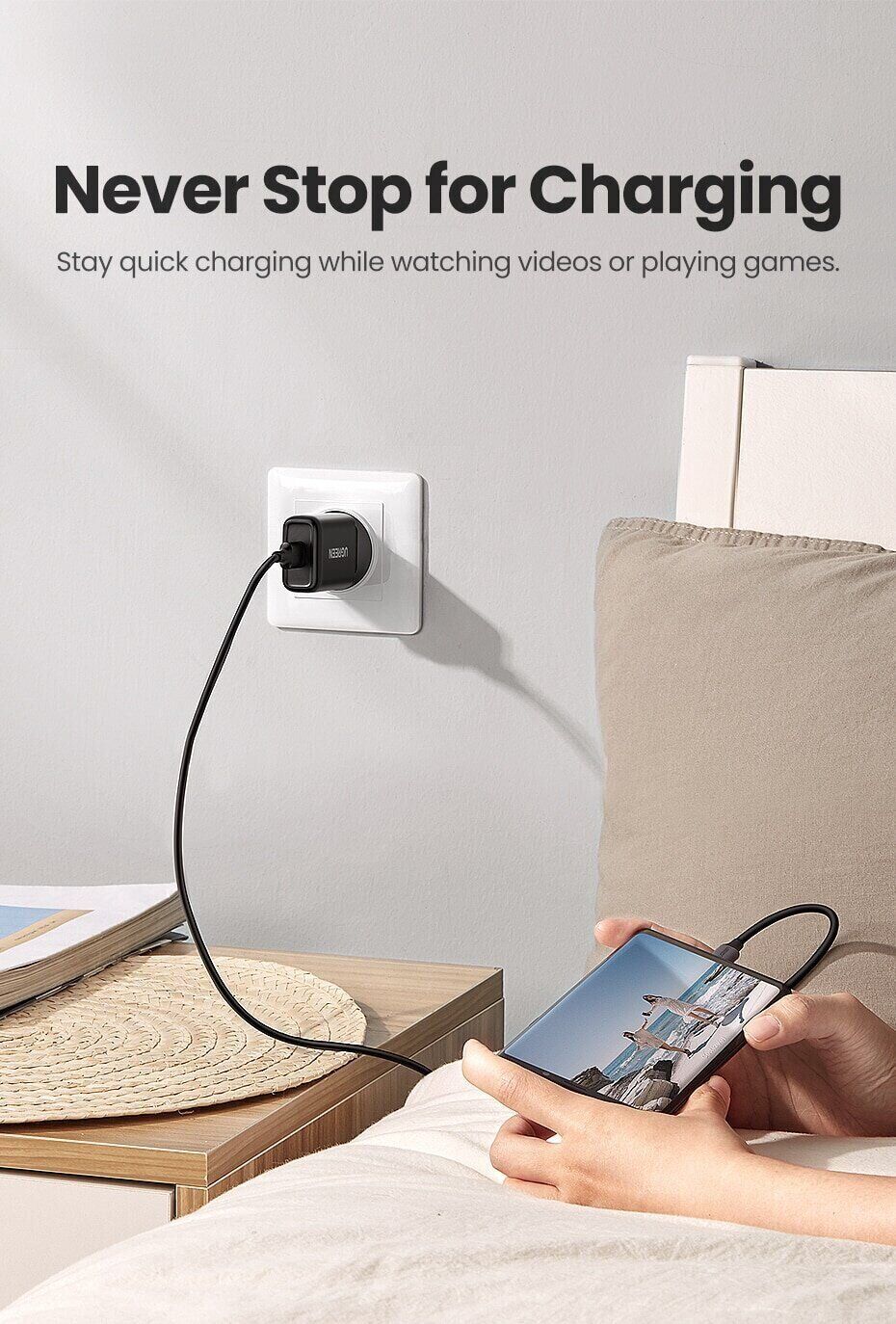 Сетевое зарядное устройство UGREEN CD122 18W QC3.0 USB Fast Charger (3A) - Black: Фото 8