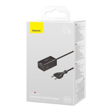 Мережевий зарядний пристрій Baseus GaN3 Pro Desktop Fast Charger 2C+2U (65W) + кабель Type-C to Type-C (100W, 1m) CCGP040101 - Black