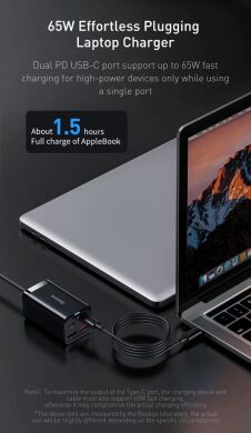 Сетевое зарядное устройство Baseus GaN3 Pro Desktop Fast Charger 2C+2U (65W) + кабель Type-C to Type-C (100W, 1m) CCGP040101 - Black