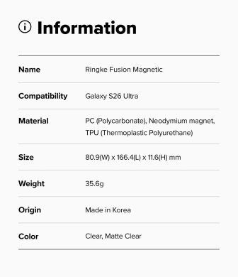 Захисний чохол Ringke Fusion Magnetic для Samsung Galaxy S26 Ultra (S948) 8800328814486 - Matte Clear