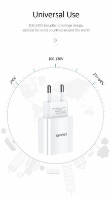 Мережевий зарядний пристрій USAMS US-CC075 T18 Single USB Travel Charger - White