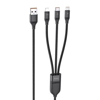 Кабель Hoco U104 Ultra USB to Lightning+MicroUSB+Type-C (66W, 1.2m) - Black