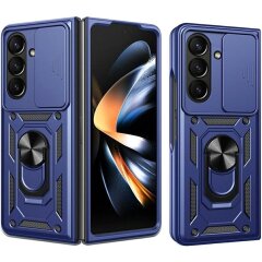 Чехол (PC+TPU) с подставкой Deexe Armor Shield (FF) для Samsung Galaxy Fold 8 Ultra - Blue