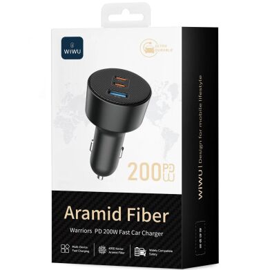 Автомобильное зарядное устройство WIWU CC026 Warriors PD200W + QC3.0 (USB + 2Type-C) - Black