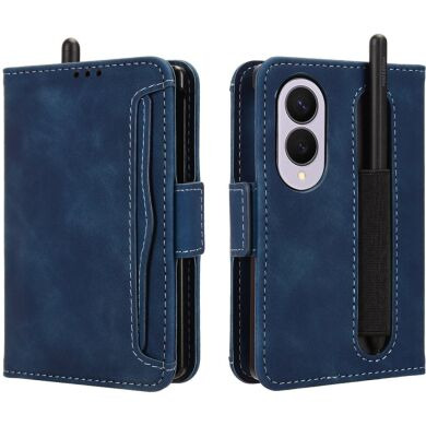 Чехол-книжка с карманами Deexe Wallet Stand (Pencil Slot) для Samsung Galaxy Fold 8 - Blue