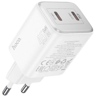 Сетевое зарядное устройство Hoco N42 Elogiado 2C PD45W + кабель Type to Lightning - White