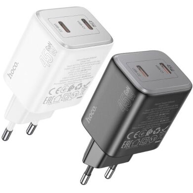 Сетевое зарядное устройство Hoco N42 Elogiado 2C PD45W + кабель Type to Lightning - White