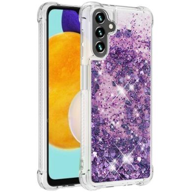 Силиконовый (TPU) чехол Deexe Liquid Glitter для Samsung Galaxy A13 5G (A136) / A04s (A047) - Dark Purple Hearts