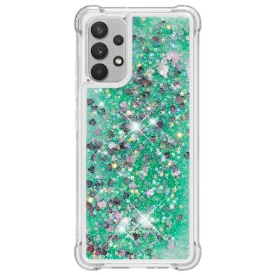 Силиконовый (TPU) чехол Deexe Liquid Glitter для Samsung Galaxy A32 (А325) - Green Hearts