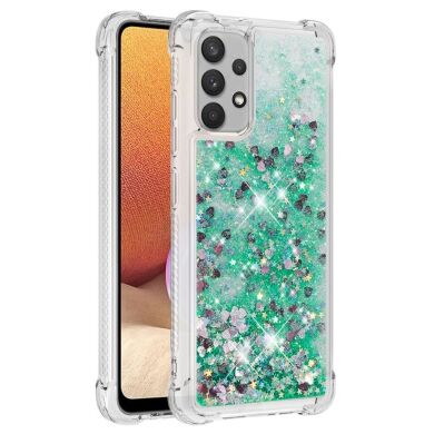 Силиконовый (TPU) чехол Deexe Liquid Glitter для Samsung Galaxy A32 (А325) - Green Hearts