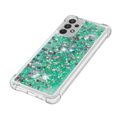 Силиконовый (TPU) чехол Deexe Liquid Glitter для Samsung Galaxy A32 (А325) - Green Hearts