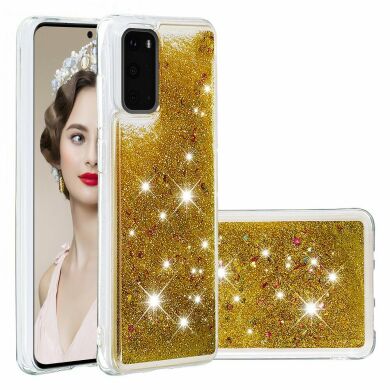 Силиконовый (TPU) чехол Deexe Liquid Glitter для Samsung Galaxy S20 (G980) - Gold