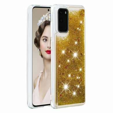 Силиконовый (TPU) чехол Deexe Liquid Glitter для Samsung Galaxy S20 (G980) - Gold