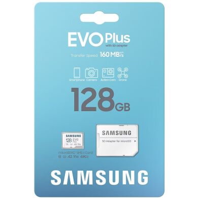 Карта пам’яті MicroSDXC Samsung EVO Plus 128GB C10 UHS-I R160MB/s + адаптер (MB-MC128SA/EU) - White