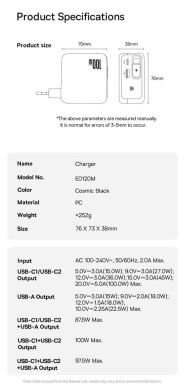 Мережевий зарядний пристрій Baseus EnerCore CJ11 2C+U (100W) + кабель Type-C (E0120M00) - Black