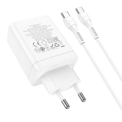Мережевий зарядний пристрій Hoco N33 Start PD35W (2C1A) + кабель Type-C to Type-C - White