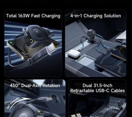 Автомобільний зарядний пристрій Baseus PrimeTrip VR2 Max PD100W+QC3.0 (Type-C + USB) + кабель 2Type-C (C02066) - Cosmic Black