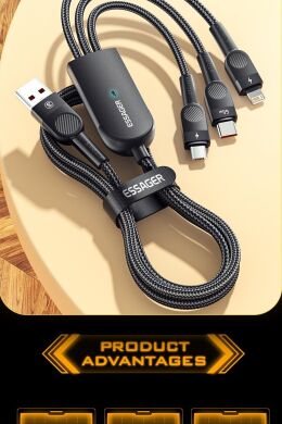 Кабель ESSAGER Swift 3 in 1 USB to Micro+Type-C+Lightning (66W, 1.2m) EXCMTL-XJ01 - Black