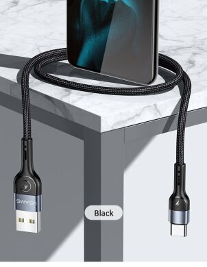 Кабель Usams US-SJ449 U55 Aluminum Alloy Braided USB to Type-C (2A, 1m) - Black