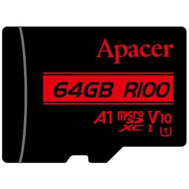 Картка пам’яті Apacer microSDXC UHS-I 64GB R100 V10 A1 + адаптер (AP64GMCSX10UB-R) - Black