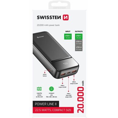 Внешний аккумулятор SWISSTEN Power Line II 22.5W (20000mAh) - Black