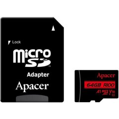 Карта памяти Apacer microSDXC UHS-I 64GB R100 V10 A1 + адаптер (AP64GMCSX10UB-R) - Black