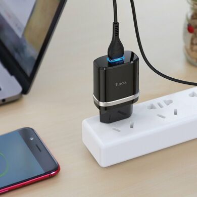 Мережевий зарядний пристрій Hoco C12Q Smart QC3.0 (3A) + кабель MicroUSB - Black