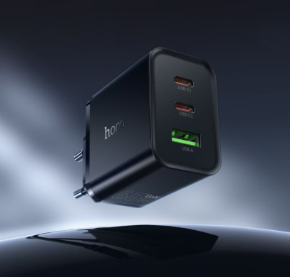 Сетевое зарядное устройство Hoco N75 GaN 65W + QC3.0 (2Type-C + USB) - Black
