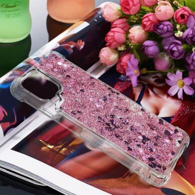 Силиконовый (TPU) чехол Deexe Liquid Glitter для Samsung Galaxy A22 (A225) / M22 (M225) - Rose Gold Hearts