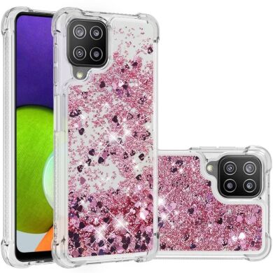 Силиконовый (TPU) чехол Deexe Liquid Glitter для Samsung Galaxy A22 (A225) / M22 (M225) - Rose Gold Hearts