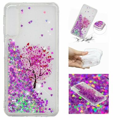 Силиконовый (TPU) чехол Deexe Liquid Glitter для Samsung Galaxy A7 2018 (A750) Tree with Pink Flower