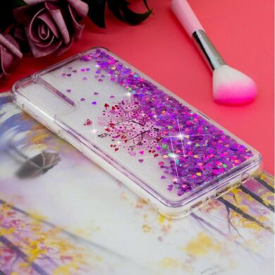 Силиконовый (TPU) чехол Deexe Liquid Glitter для Samsung Galaxy A7 2018 (A750) Tree with Pink Flower