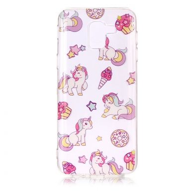 Силиконовый (TPU) чехол Deexe Pretty Glossy для Samsung Galaxy J6 2018 (J600) - Unicorn and Desserts