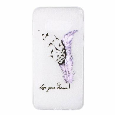 Силіконовий (TPU) чохол Deexe Pretty Glossy для Samsung Galaxy S10e (G970) - Purple Feather and Birds