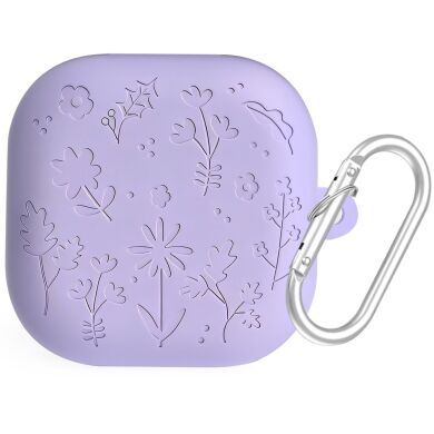Защитный чехол Deexe Flower Pattern для Samsung Galaxy Buds 4 / Buds 4 Pro - Purple