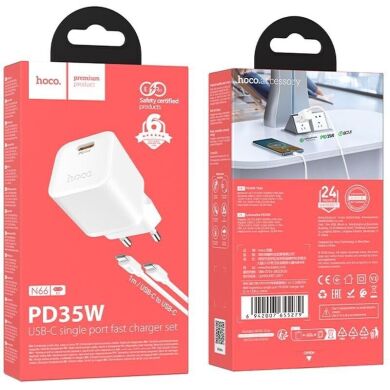 Мережевий зарядний пристрій Hoco N66 PD35W + кабель Type-C to Type-C - White