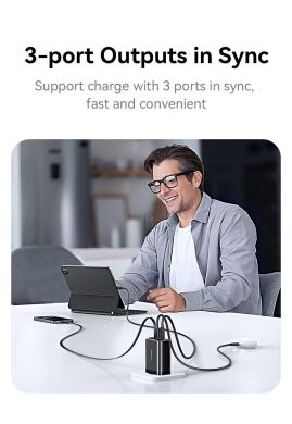 Сетевое зарядное устройство USAMS US-CC296 GaN 30W (USB + Type-C) + кабель Type-C - White