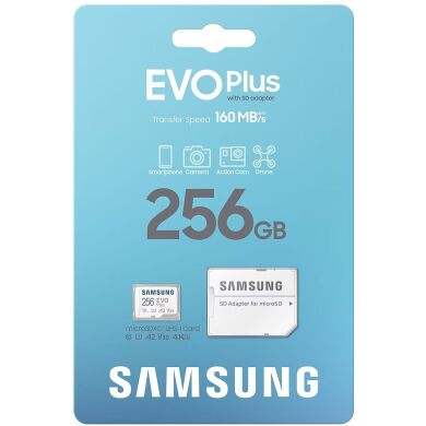 Карта пам’яті MicroSDXC Samsung EVO Plus 256GB C10 UHS-I R160MB/s + адаптер (MB-MC256SA/EU) - White