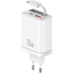 Сетевое зарядное устройство USAMS US-CC296 GaN 30W (USB + Type-C) + кабель Type-C - White