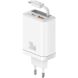 Сетевое зарядное устройство USAMS US-CC296 GaN 30W (USB + Type-C) + кабель Type-C - White. Фото 1 из 16