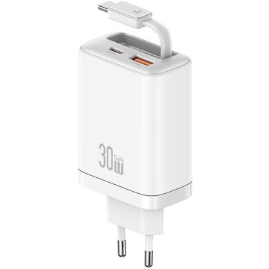 Сетевое зарядное устройство USAMS US-CC296 GaN 30W (USB + Type-C) + кабель Type-C - White