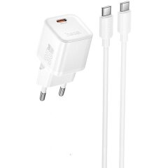 Мережевий зарядний пристрій Hoco N66 PD35W + кабель Type-C to Type-C - White