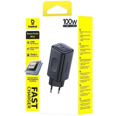 Мережевий зарядний пристрій Baseus PicoGo AE11 2C+U (100W) E0121400 - Black