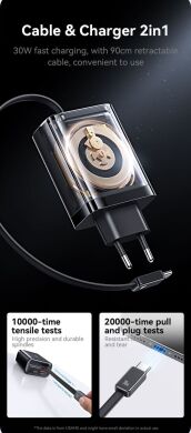 Сетевое зарядное устройство USAMS US-CC296 GaN 30W (USB + Type-C) + кабель Type-C - White