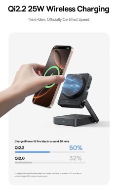 Бездротовий зарядний пристрій Baseus PicoGo AF21 3 in 1 Qi2 35W (E02054) - Cosmic Black