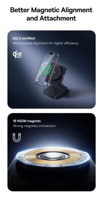 Бездротовий зарядний пристрій Baseus PicoGo AF21 3 in 1 Qi2 35W (E02054) - Cosmic Black